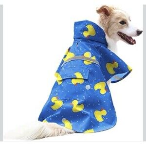 Dog Raincoat Blue Size Large – Waterproof, Hooded, Duck Print